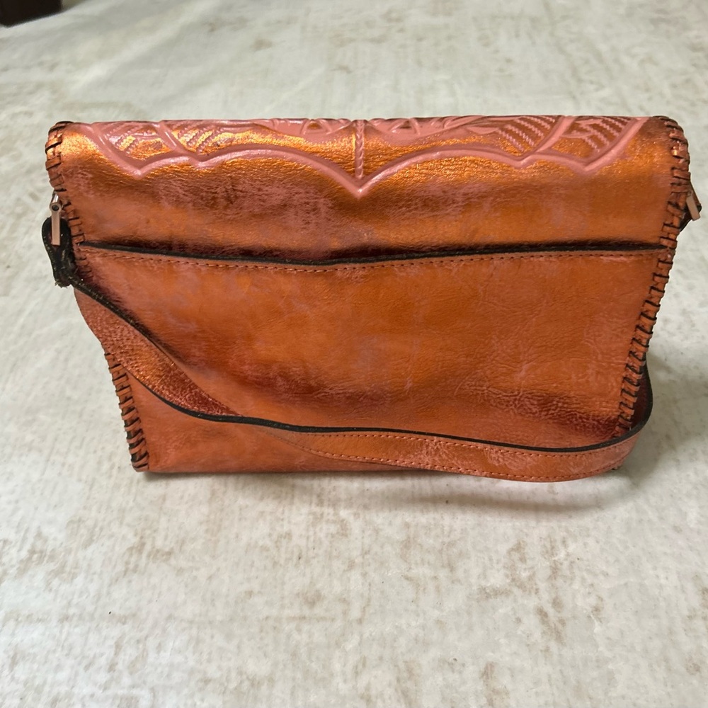 Patricia Nash Metallic Copper Crossbody with Pink Tooled Flap - Picture 3 of 5